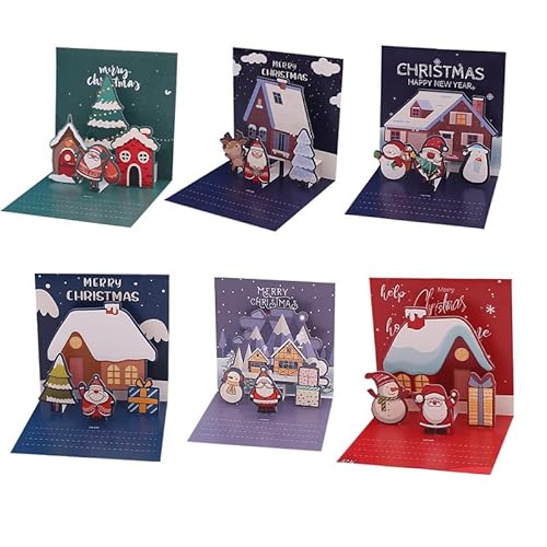 MORAINJAY 6 Stück Weihnachtskarten mit Umschlag Aufklebern Set, Klappkarten Weihnachtsgrußkarten Kraftpapier Karten Postkarten für Weihnachten, 3D Pop Up Grußkarte für Familie Freunde Weihnachtsgrüße von MORAINJAY