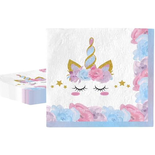 MORAINJAY Einhorn Geburtstag Servietten, 20 Stück Lila Prinzessinnen Party Servietten Tischdeko, 33x33cm Papierservietten Paper Napkins, Kindergeburtstag Party Zubehör für Mädchen Deko Tischserviette von MORAINJAY