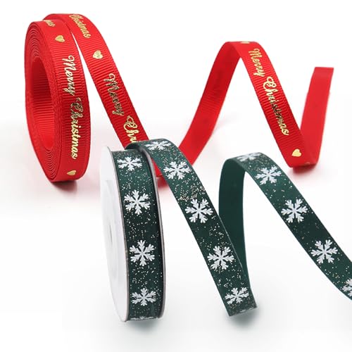 MORAINJAY Geschenkband Weihnachten, 2 Rollen 5 Yard Xmas Satinband Ripsband (Style B) von MORAINJAY