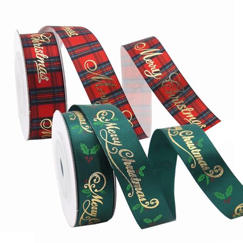 MORAINJAY 2 Rollen Weihnachten Satinband Geschenkband Rot Grün, 5 Yard x 16mm Seidenband Stoffband zum Basteln Geschenkverpackung, Rot Dunkelgrün Satin Band Dekoband für Weihnachtsdeko Hochzeit Party von MORAINJAY