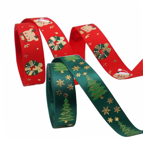 MORAINJAY Geschenkband Weihnachten, 2 Rollen 5 Yard Xmas Satinband Ripsband (Style E) von MORAINJAY