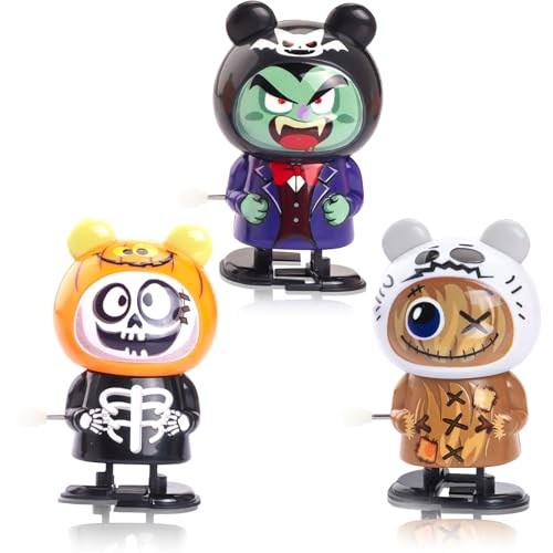 3Pcs Halloween Aufziehspielzeug, Wind Up Spielzeug Mitgebsel Uhrwerk Lauf Spring Spielzeug Süßes Oder Saures, Mini Halloween Figuren Uhrwerkspielzeug für Halloween Party Deko Kinder Geschenk Goody Bag von MORAINJAY