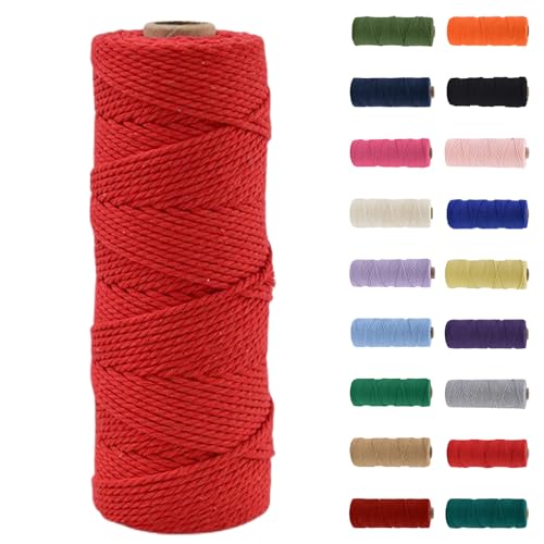 MORAINJAY Makramee Garn 2mm, Makramee Garn Rot, Makramee Baumwollgarn 2mmx100m, Baumwollkordel Natur, Baumwoll Bastelschnur für Basteln Stricken Boho Deko DIY Handwerk Wandbehang Wohnzimmer Balkon von MORAINJAY