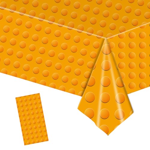 MORAINJAY Orange Bausteine Tischdecke Partyzubehör Geburtstagstischdecke, 137 x 274 cm Tischdecke Rechteckige Block Geburtstagstischdecke aus Kunststoff Mehrfarbige Spielzeugsteine für Kinder von MORAINJAY