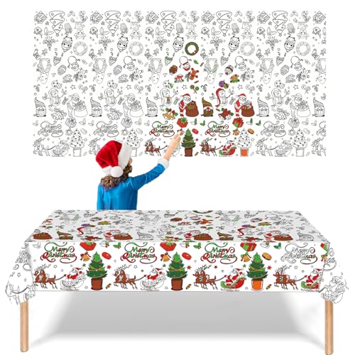 MORAINJAY Weihnachten Papier Tischdecke zum Ausmalen,137x274cm Ausmaltischdecke Weihnachtstischdecke zum Kinder, Rechteck Wasserdicht Rätsel Tischdecke, Weihnachten Partydekorationen für Weihnachten von MORAINJAY