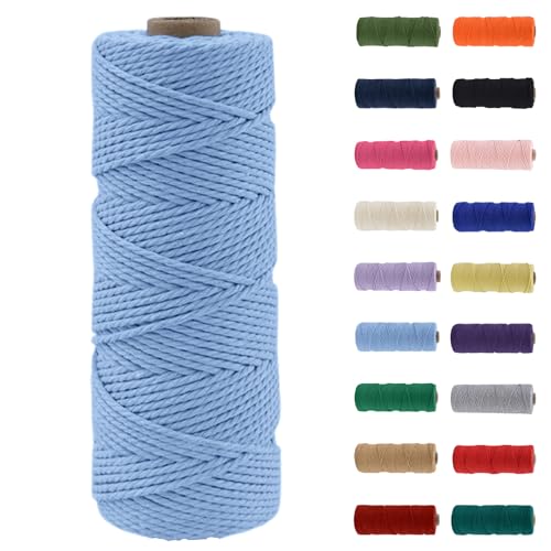 Makramee Garn 2mm, Makramee Garn Elegantes Blau, Makramee Baumwollgarn 2mmx100m, Baumwollkordel Natur, Baumwoll Bastelschnur für Basteln Stricken Boho Deko DIY Handwerk Wandbehang Wohnzimmer Balkon von MORAINJAY