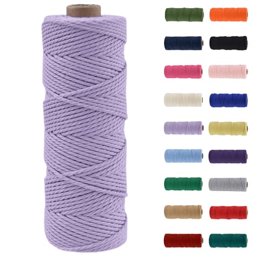 Makramee Garn 2mm, Makramee Garn Hellviolett, Makramee Baumwollgarn 2mmx100m, Baumwollkordel Natur, Baumwoll Bastelschnur für Basteln Stricken Boho Deko DIY Handwerk Wandbehang Wohnzimmer Balkon von MORAINJAY