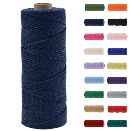 Makramee Garn 2mm, Makramee Garn Marineblau, Makramee Baumwollgarn 2mmx100m, Baumwollkordel Natur, Baumwoll Bastelschnur für Basteln Stricken Boho Deko DIY Handwerk Wandbehang Wohnzimmer Balkon von MORAINJAY