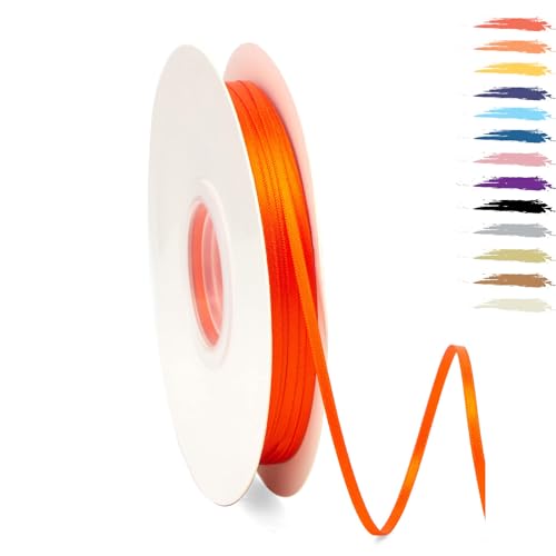 Orange 3mm Satinband 95 Meter, Polyesterband, verschönern Sie Ihre Bastelarbeiten und Feiern, ideal für Geschenkverpackungen, Dekorationen, Hochzeitsautoband, Bänder zum Basteln von MORAINJAY