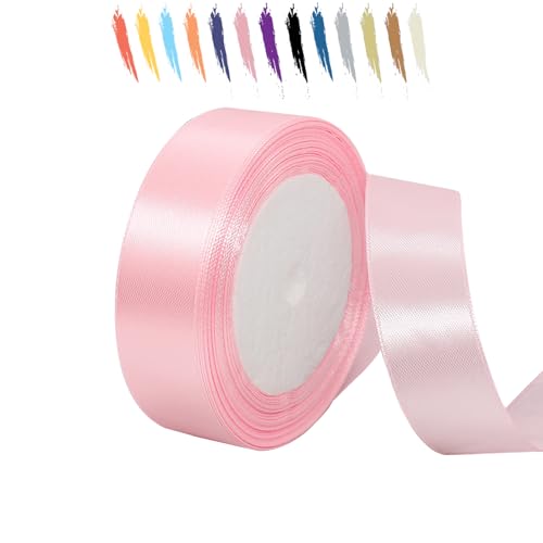 Rosa 25mm Satinband 23 Meter, Polyesterband, verschönern Sie Ihre Bastelarbeiten und Feiern, ideal für Geschenkverpackungen, Dekorationen, Hochzeitsautoband, Bänder zum Basteln von MORAINJAY