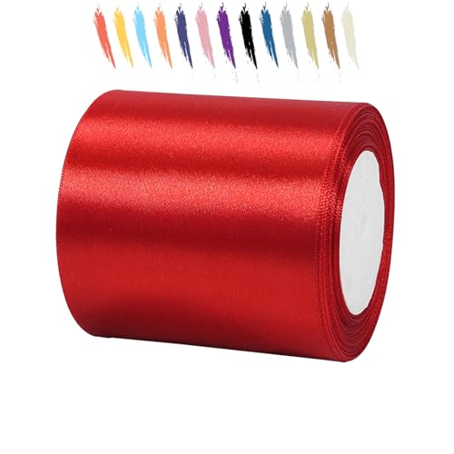 Rot 100mm Satinband 23 Meter, Polyesterband, verschönern Sie Ihre Bastelarbeiten und Feiern, ideal für Geschenkverpackungen, Dekorationen, Hochzeitsautoband, Bänder zum Basteln von MORAINJAY