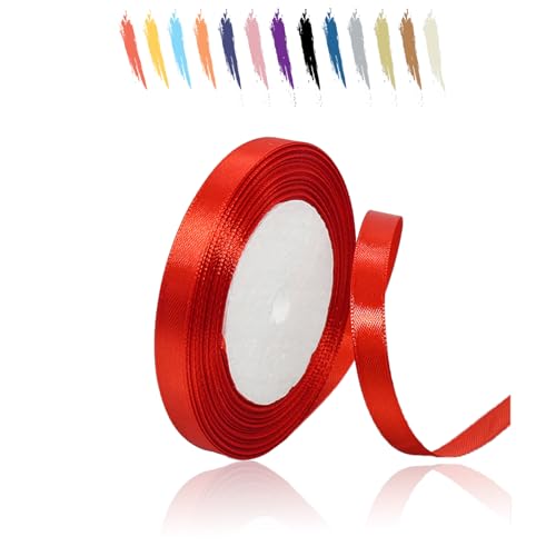 Rot 10mm Satinband 23 Meter, Polyesterband, verschönern Sie Ihre Bastelarbeiten und Feiern, ideal für Geschenkverpackungen, Dekorationen, Hochzeitsautoband, Bänder zum Basteln von MORAINJAY