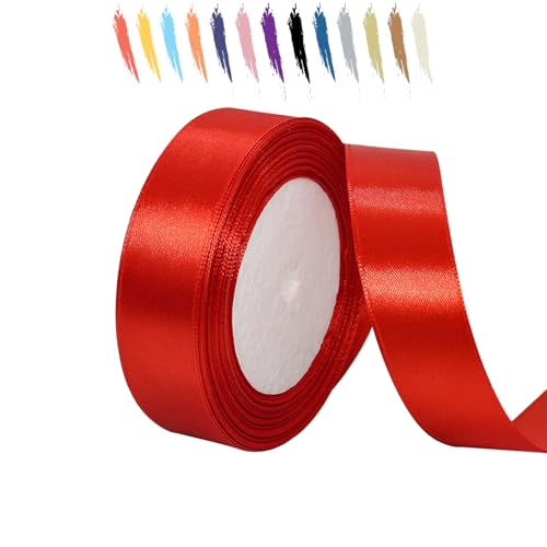 Rot 25mm Satinband 23 Meter, Polyesterband, verschönern Sie Ihre Bastelarbeiten und Feiern, ideal für Geschenkverpackungen, Dekorationen, Hochzeitsautoband, Bänder zum Basteln von MORAINJAY