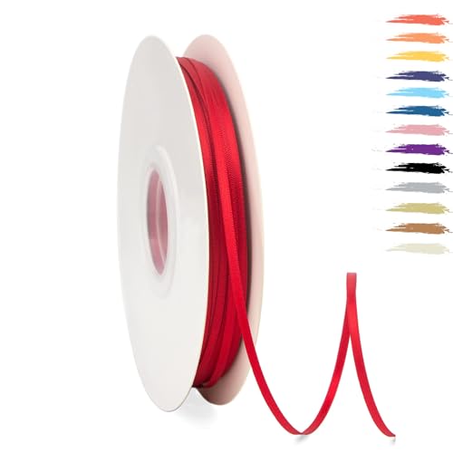 Rot 3mm Satinband 95 Meter, Polyesterband, verschönern Sie Ihre Bastelarbeiten und Feiern, ideal für Geschenkverpackungen, Dekorationen, Hochzeitsautoband, Bänder zum Basteln von MORAINJAY