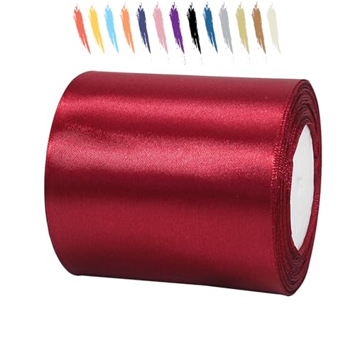 Rotwein 100mm Satinband 23 Meter, Polyesterband, verschönern Sie Ihre Bastelarbeiten und Feiern, ideal für Geschenkverpackungen, Dekorationen, Hochzeitsautoband, Bänder zum Basteln von MORAINJAY