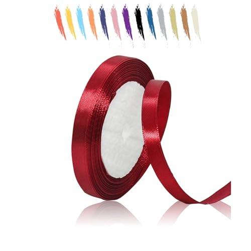 Rotwein 10mm Satinband 23 Meter, Polyesterband, verschönern Sie Ihre Bastelarbeiten und Feiern, ideal für Geschenkverpackungen, Dekorationen, Hochzeitsautoband, Bänder zum Basteln von MORAINJAY