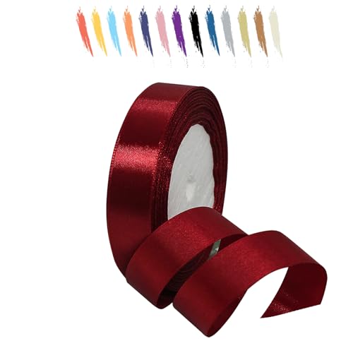 Rotwein 20mm Satinband 23 Meter, Polyesterband, verschönern Sie Ihre Bastelarbeiten und Feiern, ideal für Geschenkverpackungen, Dekorationen, Hochzeitsautoband, Bänder zum Basteln von MORAINJAY