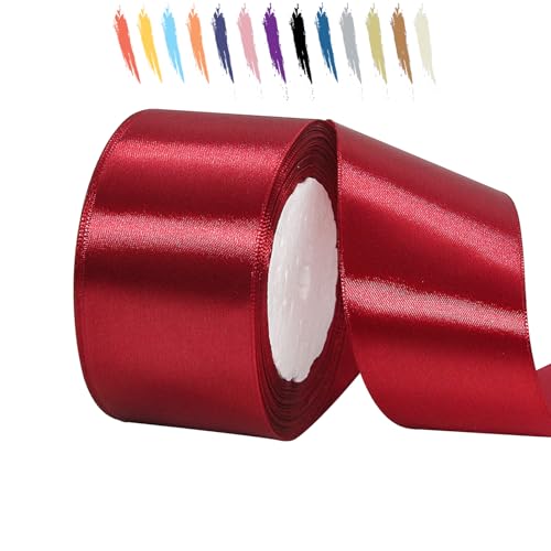 Rotwein 50mm Satinband 23 Meter, Polyesterband, verschönern Sie Ihre Bastelarbeiten und Feiern, ideal für Geschenkverpackungen, Dekorationen, Hochzeitsautoband, Bänder zum Basteln von MORAINJAY