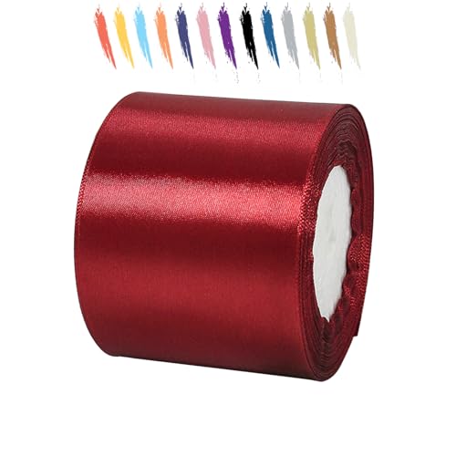 Rotwein 75mm Satinband 23 Meter, Polyesterband, verschönern Sie Ihre Bastelarbeiten und Feiern, ideal für Geschenkverpackungen, Dekorationen, Hochzeitsautoband, Bänder zum Basteln von MORAINJAY