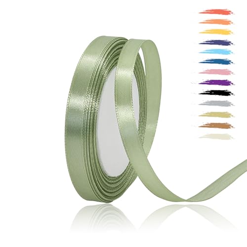 Salbeigrün 10mm Satinband 25 Meter, Polyesterband, verschönern Sie Ihre Bastelarbeiten und Feiern, ideal für Geschenkverpackungen, Dekorationen, Hochzeitsautoband, Bänder zum Basteln von MORAINJAY