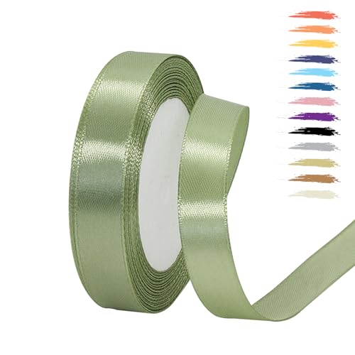 Salbeigrün 15mm Satinband 25 Meter, Polyesterband, verschönern Sie Ihre Bastelarbeiten und Feiern, ideal für Geschenkverpackungen, Dekorationen, Hochzeitsautoband, Bänder zum Basteln von MORAINJAY