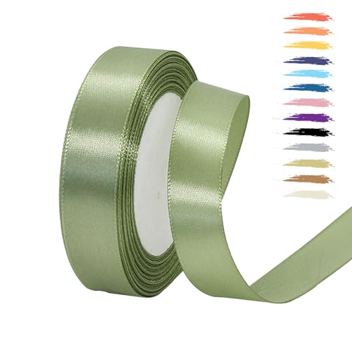 Salbeigrün 20mm Satinband 25 Meter, Polyesterband, verschönern Sie Ihre Bastelarbeiten und Feiern, ideal für Geschenkverpackungen, Dekorationen, Hochzeitsautoband, Bänder zum Basteln von MORAINJAY