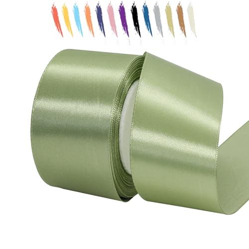 Salbeigrün 50mm Satinband 25 Meter, Polyesterband, verschönern Sie Ihre Bastelarbeiten und Feiern, ideal für Geschenkverpackungen, Dekorationen, Hochzeitsautoband, Bänder zum Basteln von MORAINJAY