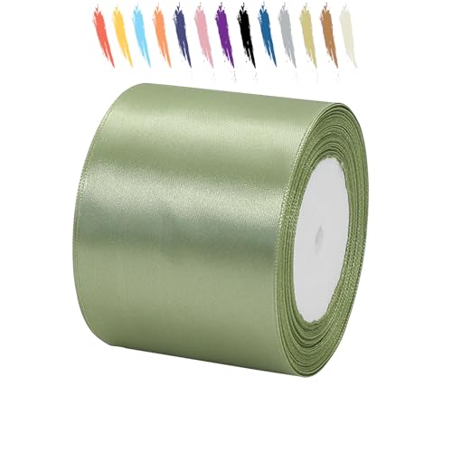 Salbeigrün 75mm Satinband 25 Meter, Polyesterband, verschönern Sie Ihre Bastelarbeiten und Feiern, ideal für Geschenkverpackungen, Dekorationen, Hochzeitsautoband, Bänder zum Basteln von MORAINJAY