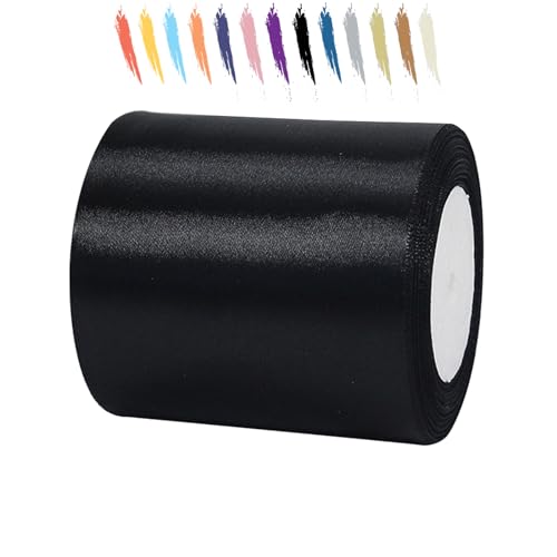 Schwarz 100mm Satinband 23 Meter, Polyesterband, verschönern Sie Ihre Bastelarbeiten und Feiern, ideal für Geschenkverpackungen, Dekorationen, Hochzeitsautoband, Bänder zum Basteln von MORAINJAY