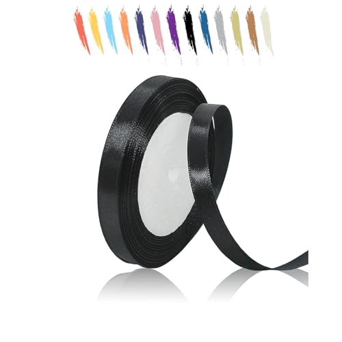 Schwarz 10mm Satinband 23 Meter, Polyesterband, verschönern Sie Ihre Bastelarbeiten und Feiern, ideal für Geschenkverpackungen, Dekorationen, Hochzeitsautoband, Bänder zum Basteln von MORAINJAY