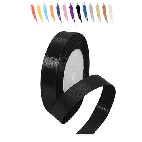 Schwarz 15mm Satinband 23 Meter, Polyesterband, verschönern Sie Ihre Bastelarbeiten und Feiern, ideal für Geschenkverpackungen, Dekorationen, Hochzeitsautoband, Bänder zum Basteln von MORAINJAY