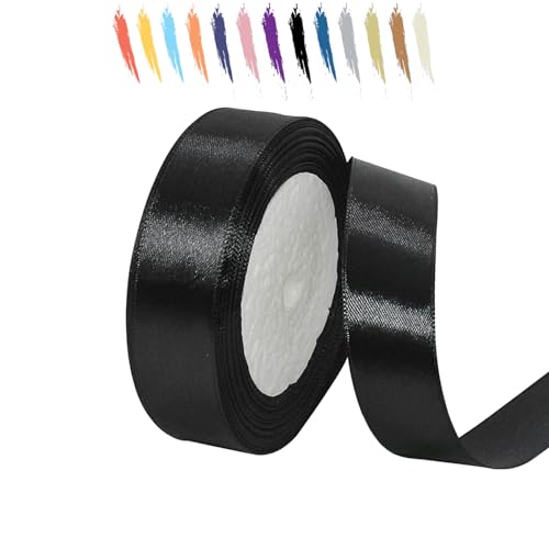 Schwarz 25mm Satinband 23 Meter, Polyesterband, verschönern Sie Ihre Bastelarbeiten und Feiern, ideal für Geschenkverpackungen, Dekorationen, Hochzeitsautoband, Bänder zum Basteln von MORAINJAY