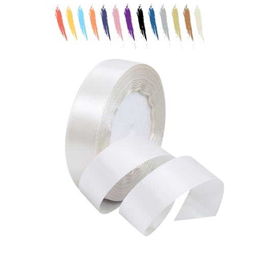 Weiß 20mm Satinband 23 Meter, Polyesterband, verschönern Sie Ihre Bastelarbeiten und Feiern, ideal für Geschenkverpackungen, Dekorationen, Hochzeitsautoband, Bänder zum Basteln von MORAINJAY