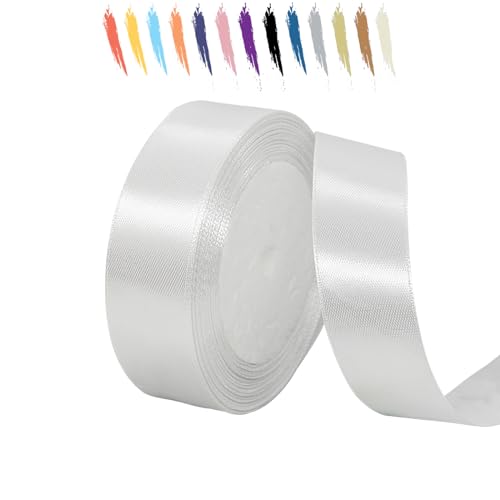 Weiß 25mm Satinband 23 Meter, Polyesterband, verschönern Sie Ihre Bastelarbeiten und Feiern, ideal für Geschenkverpackungen, Dekorationen, Hochzeitsautoband, Bänder zum Basteln von MORAINJAY