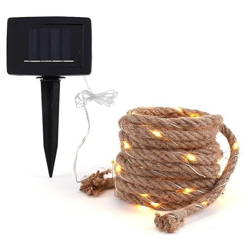 Solar Lichterkette Seil Aussen, 5M Sisalstern Beleuchtet Lampe, Wetterfest Gartenleuchte mit 100 LED Warmweiße Lichterkette Außen Solarlichterkette für Balkon,Bäume,Terrasse,Hochzeit,Party,Garten,Hof von MOREASE