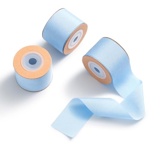 MORSUNBELA Blau Schleifenband Breit Geschenkband Hellblau Seidenband Hochzeit Chiffonband Dekoband Stoff 3,8 cm x 9 m,3 Rolls von MORSUNBELA