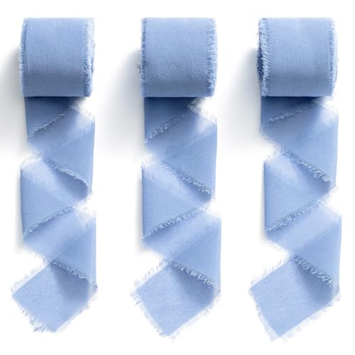 MORSUNBELA Chiffonband Blau 3,8cm Schleifenband Hochzeit Geschenkband Stoffband Fransen Dekoband Seidenband von MORSUNBELA