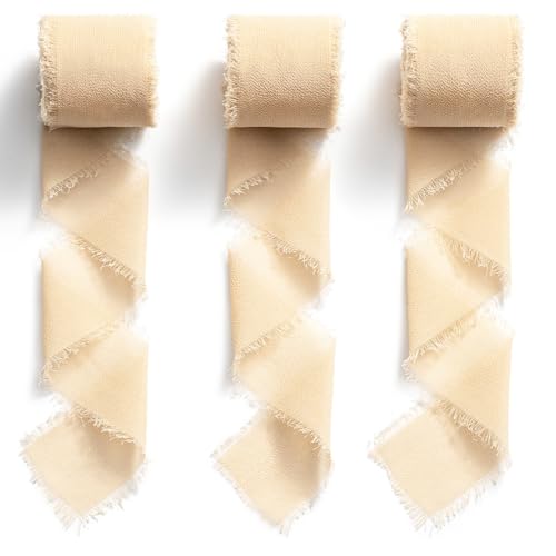 MORSUNBELA Chiffonband Nude Schleifenband Chiffon 3,8cm Dekoband Geschenkband Stoffband Fransenband von MORSUNBELA