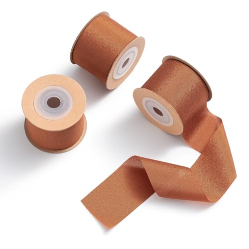 MORSUNBELA Chiffonband Terracotta Geschenkband Breit 3,8 cm x 9 m Schleifenband Hochzeit Seidenband Chiffonband Dekoband,3 Rolls von MORSUNBELA