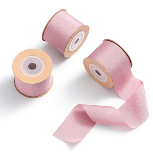 MORSUNBELA Geschenkband Altrosa Breit Rosa Schleifenband Bänder Hochzeit Seidenband Stoff,3 Rolls,38 mm x 9 m von MORSUNBELA