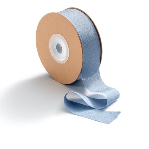 MORSUNBELA Geschenkband Blau Grau 2,5 cm x 23 m Seidenband Dusty Blue Schleifenband blau Geschenkbänder Breit Hochzeit Dekoband,Blau Grau von MORSUNBELA