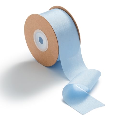 MORSUNBELA Geschenkband Breit Blau Bänder Deko 3,8 cm x 23 m Geschenkbänder Hellblau Schleifenband Hochzeit Chiffonband Schleifen Dekoband Stoff Seidenband von MORSUNBELA