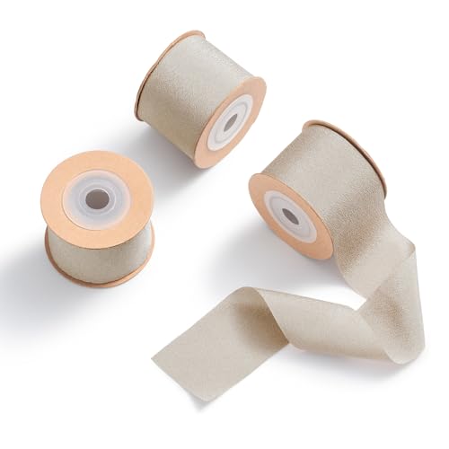 MORSUNBELA Geschenkband Hellbraun Schleifenband Hochzeit Breit Bänder Seidenband Natur Dekoband Stoff 3,8 cm x 9 m,3 Rolls von MORSUNBELA