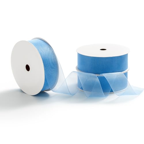 MORSUNBELA Organzaband Blau Geschenkband Organza Bänder Hellblau Schleifenband Hochzeit Dekoband Seidenband Chiffonband 25 mm x 9 m von MORSUNBELA