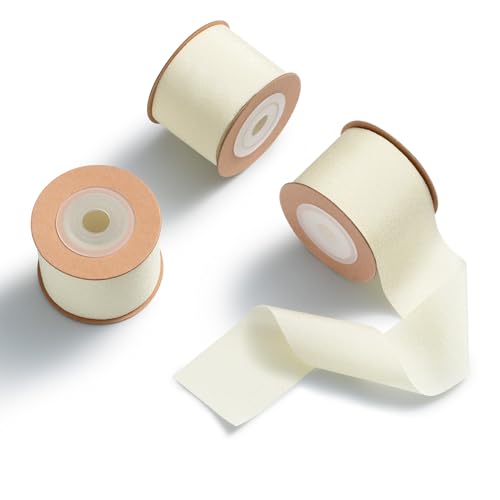 MORSUNBELA Schleifenband Beige Creme Geschenkband Breit Creme Dekoband Beige Seidenband Hochzeit 3,8 cm x 9 m,3 Rolls von MORSUNBELA