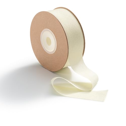 MORSUNBELA Schleifenband Beige Seidenband Creme Geschenkband Breit Dekoband Stoff Hochzeit Chiffonband,Beige Creme,25mm x 23 m von MORSUNBELA