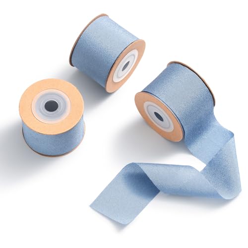 MORSUNBELA Schleifenband Blau Breit Hochzeit Geschenkband Grau Blau Chiffonband Blautöne Dekoband Seidenband 3,8 cm x 9 m,3 Rolls von MORSUNBELA