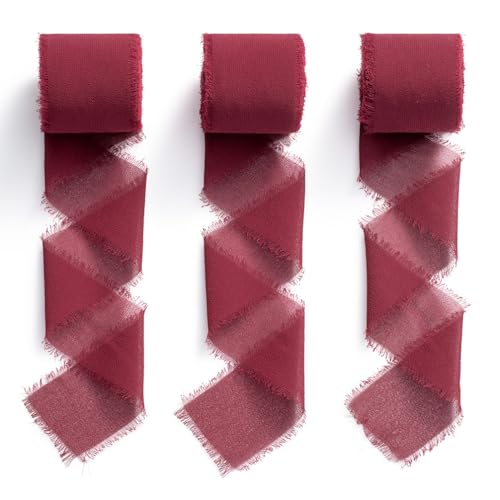 MORSUNBELA Schleifenband Bordeaux Rot 3,8cm Chiffonband Geschenkband Stoffband Dekoband Fransenband von MORSUNBELA