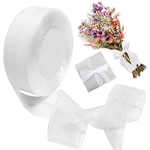 MOSNOW Schleifenband Hochzeit 25 mm*50 Yard Organzaband Weisses Geschenkband Weiß Schleifenband Weiss Breit Organza Bänder Durchscheinende für Handwerk Geschenk DIY Party-Dekorationen (Weißes) von MOSNOW