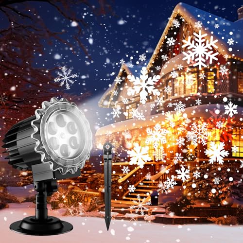 MOSSNDAR Projektor Weihnachten Aussen, 9W Heller LED Schneeflocke Projektor Lichter, Wasserdicht Snowflake Projektionslampe, Christmas Lights Weihnachtsdeko für Fenster Weihnachtsbeleuchtung von MOSSNDAR